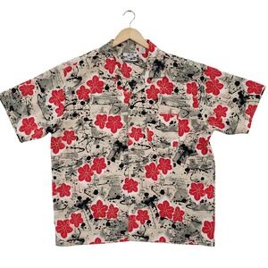 Vintage Pineapple Connection Hawaiian Aloha Shirt Mens XL Red Floral Button Up